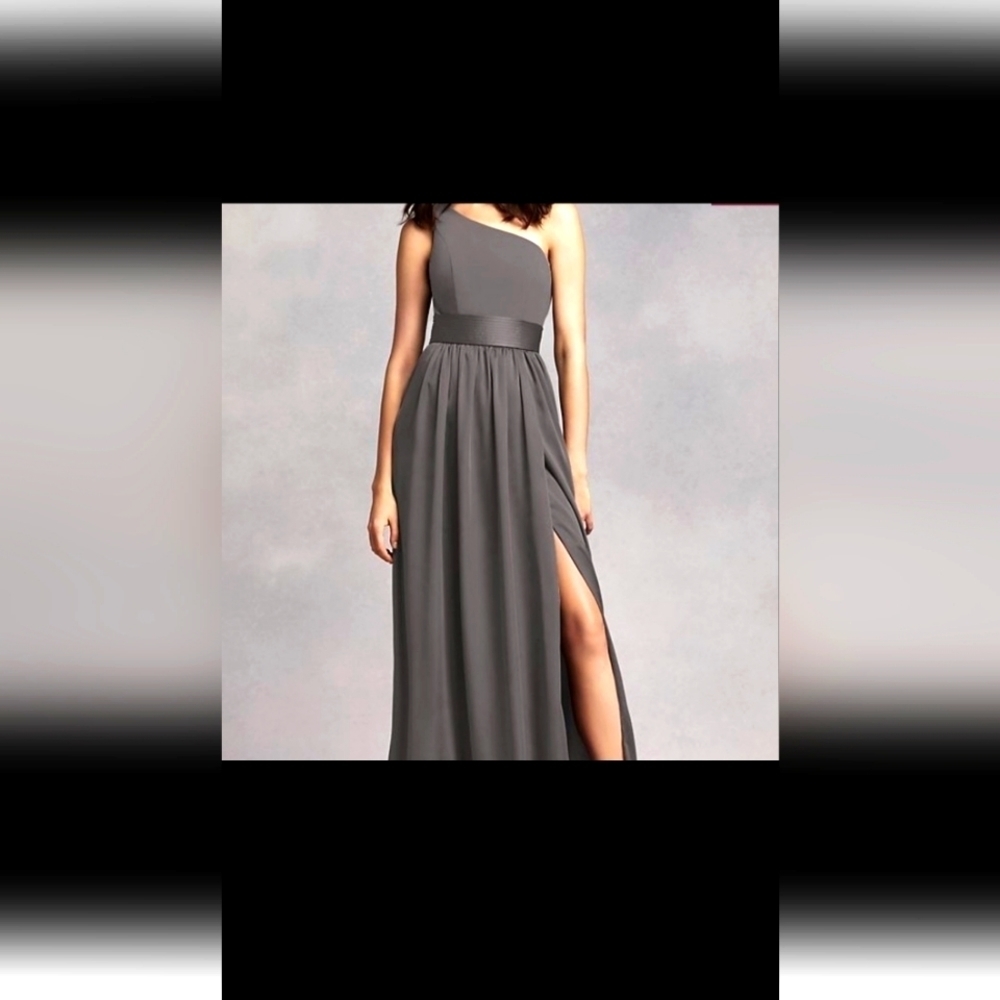 Beautiful dress for upcoming prom season. Size 6. Vera Wang. One shoulder. Grey